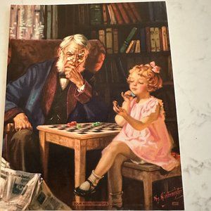 Vintage Calendar Art Print by Hy Hintermeister "Your Move, Grandpa"